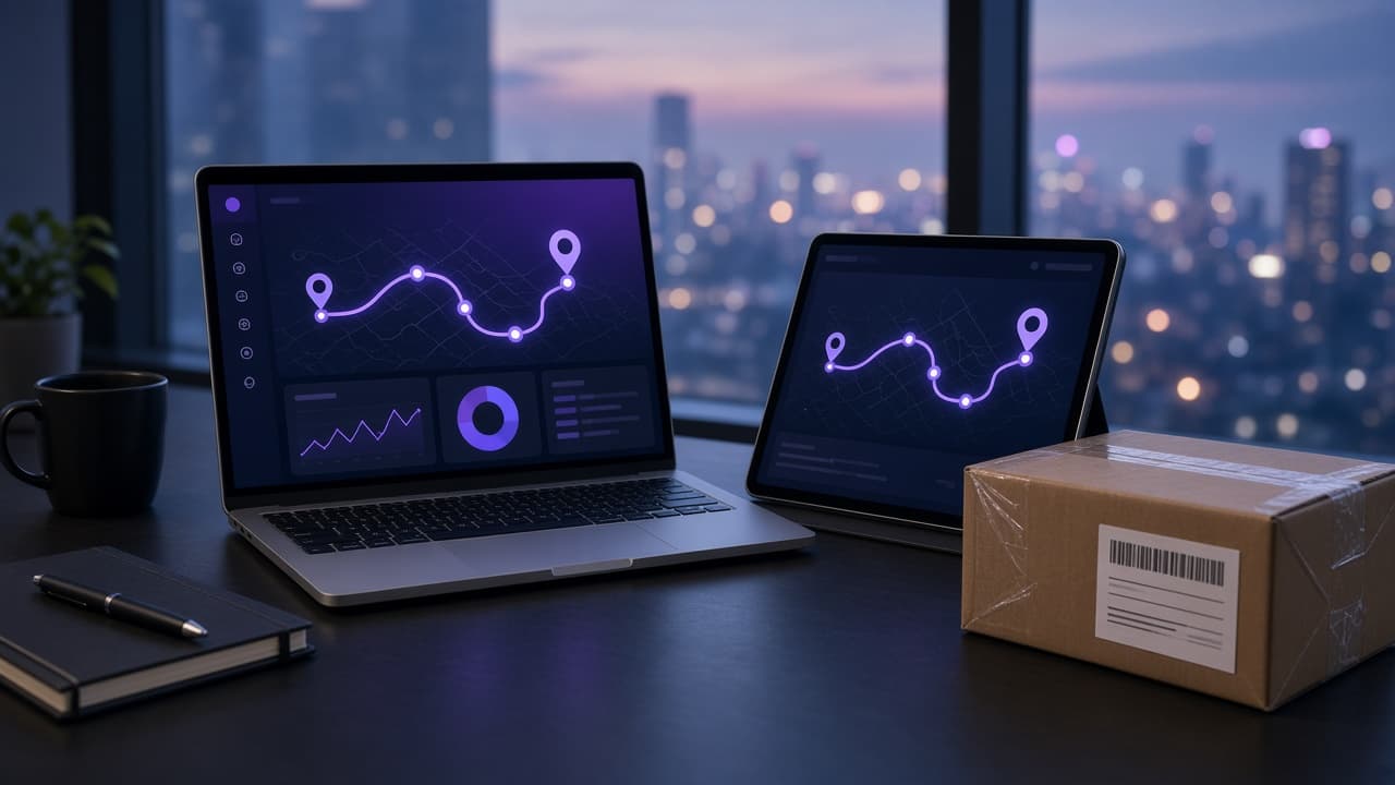 Shipment tracking dashboard on a laptop and tablet