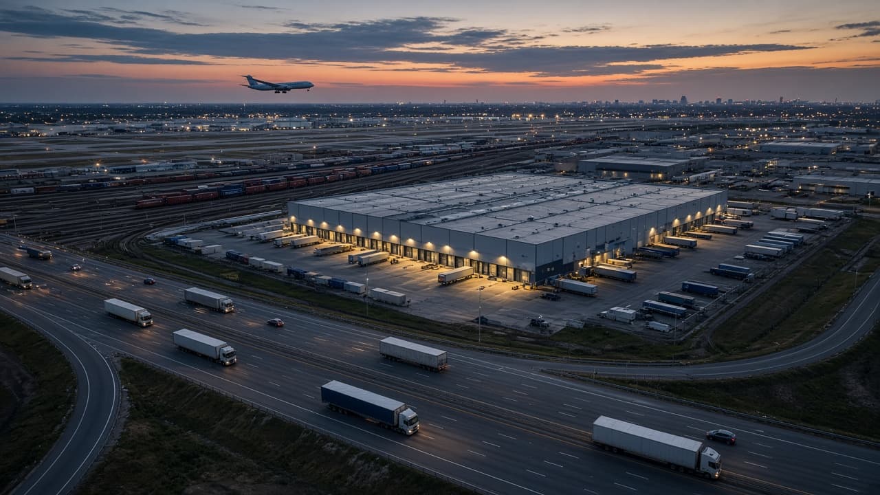 Logistics hub connecting road, rail and air freight